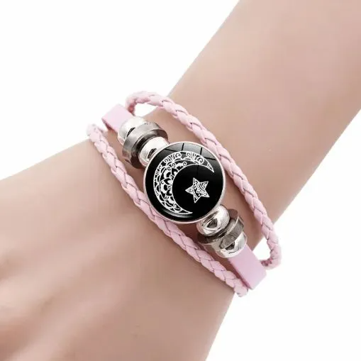 2pcs Fashion Sun Moon Couple Leather Bracelet Noctilucent Handmad Weave Retro Punk Bracelets Valentine's Day Couple Jewelry