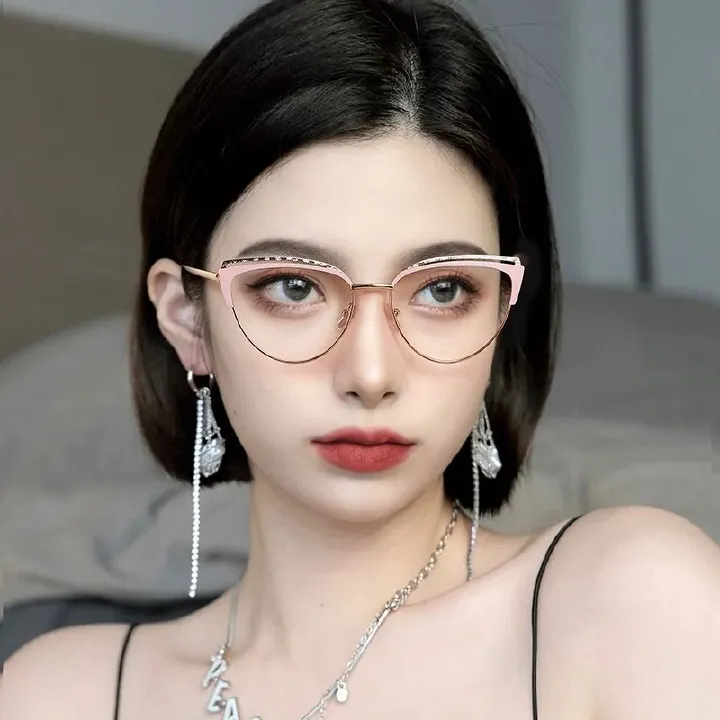 Metal Frame Fashion Women's Blue Anti-Light Cat Eye Computer ins Optical Glasses high quality women custom 1PC