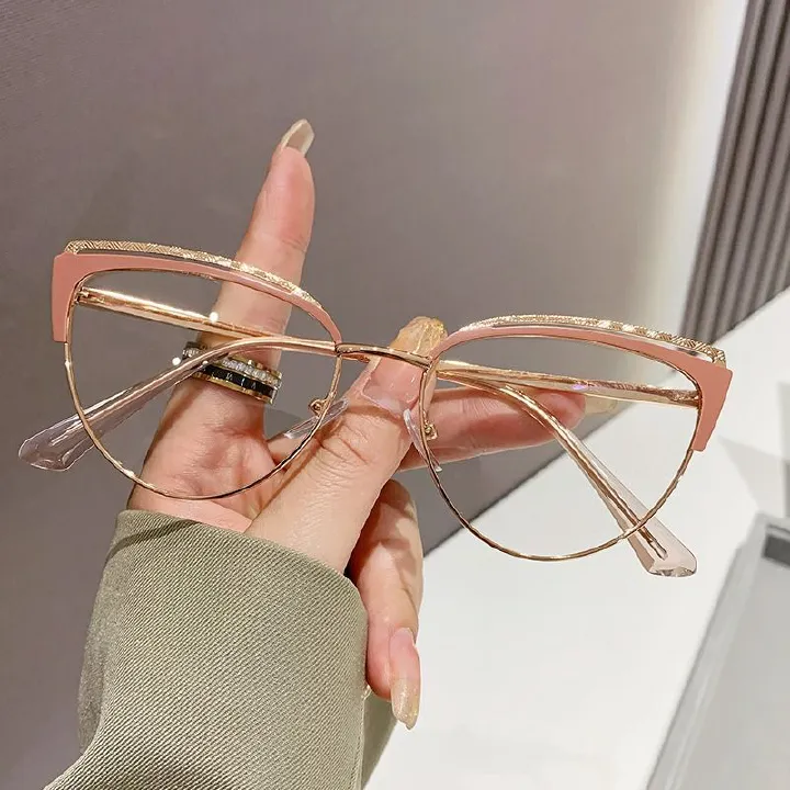 Metal Frame Fashion Women's Blue Anti-Light Cat Eye Computer ins Optical Glasses high quality women custom 1PC