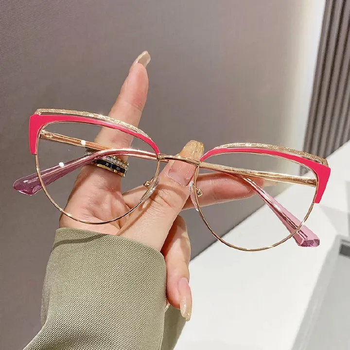 Metal Frame Fashion Women's Blue Anti-Light Cat Eye Computer ins Optical Glasses high quality women custom 1PC