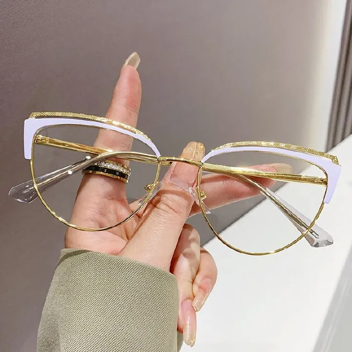 Metal Frame Fashion Women's Blue Anti-Light Cat Eye Computer ins Optical Glasses high quality women custom 1PC