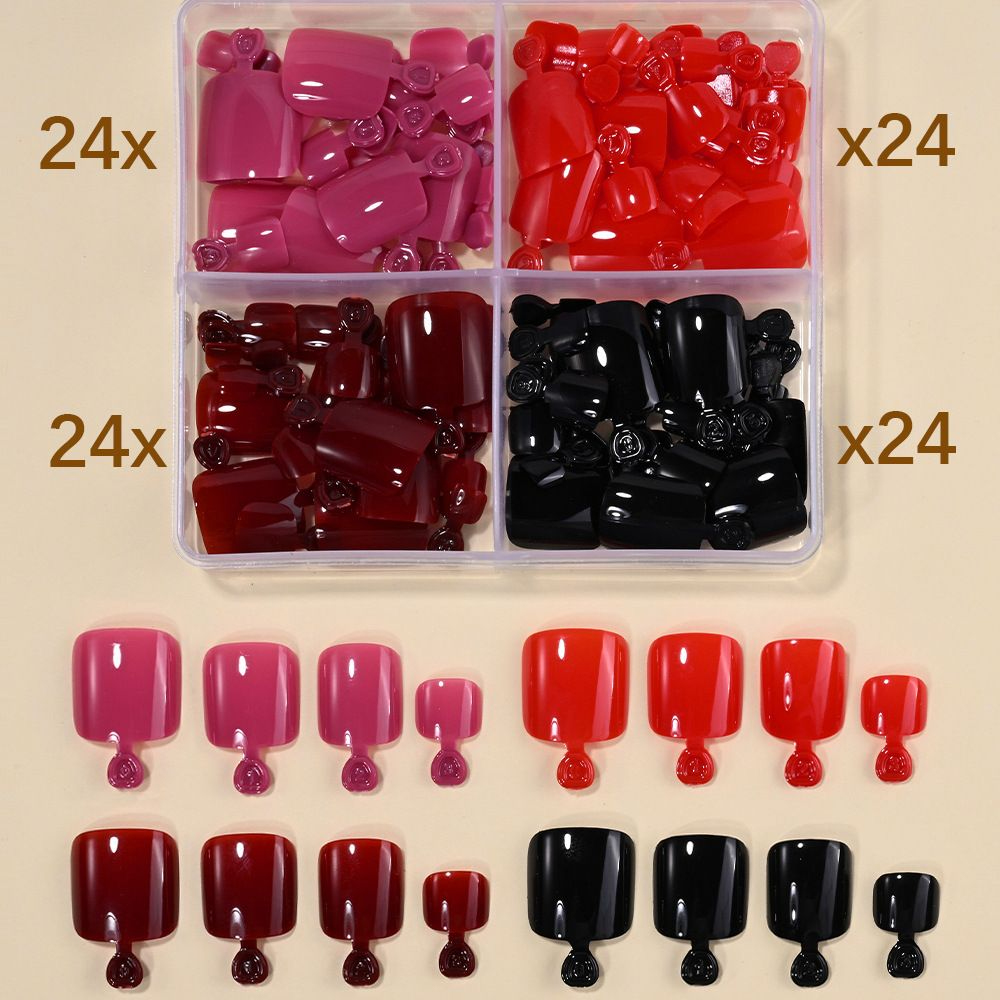 96Pcs-box Short Press On Toe Nails Red High Saturation Fake Toe Nails French/Solid Color Summer Toenails Delicate Nail for Daily