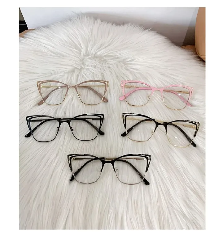 Metal Cat Eye Glasses Frames Fashion Eyeglasses Design Frame Ladies Glasses Custom Standard Good Price Optical Glass Lenses 1PC