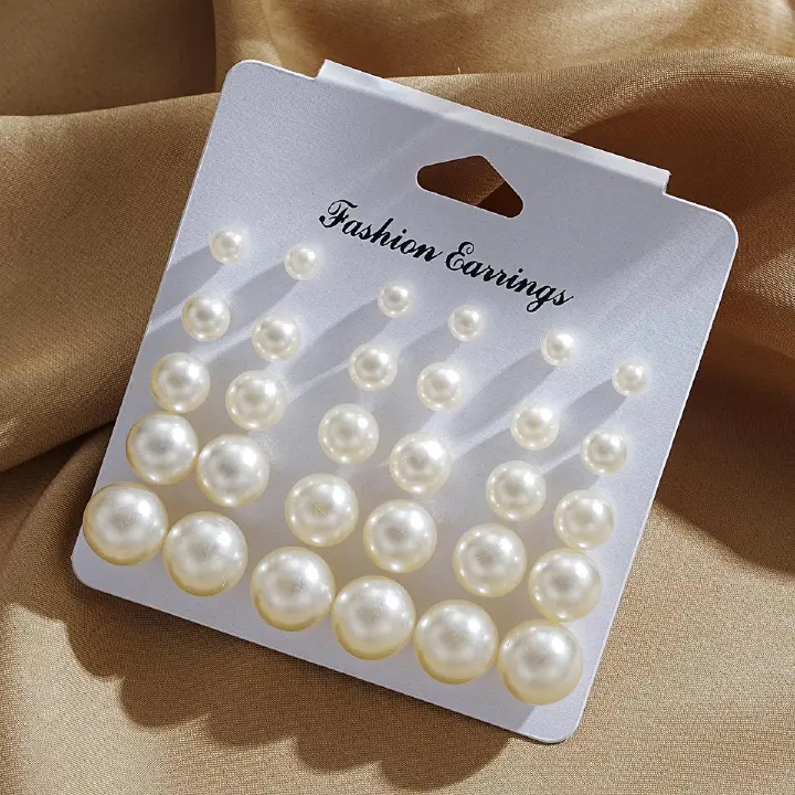 [15-Piece Set] Hot-Selling Paper Card Retro Imitation Pearl Stud Earrings Niche 15 Pairs Of Combination Card Earrings Set For Women