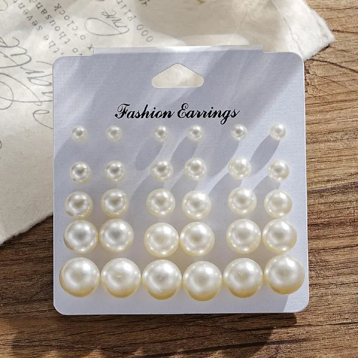 [15-Piece Set] Hot-Selling Paper Card Retro Imitation Pearl Stud Earrings Niche 15 Pairs Of Combination Card Earrings Set For Women