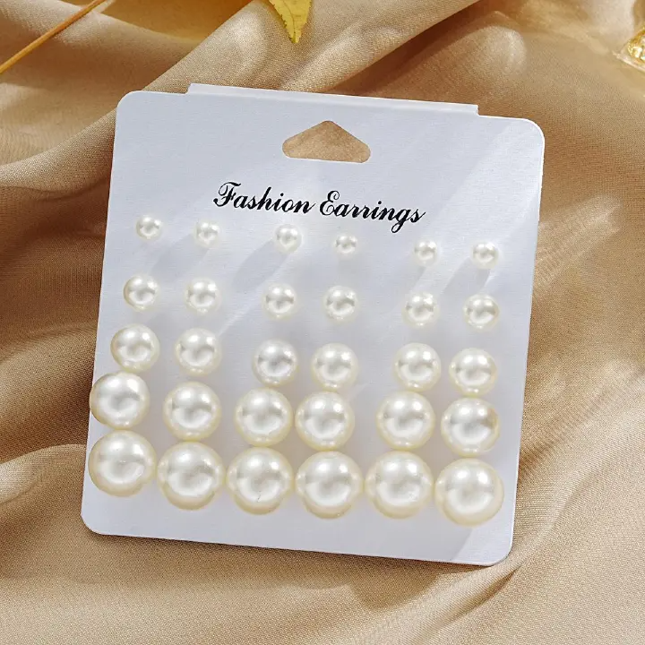 [15-Piece Set] Hot-Selling Paper Card Retro Imitation Pearl Stud Earrings Niche 15 Pairs Of Combination Card Earrings Set For Women