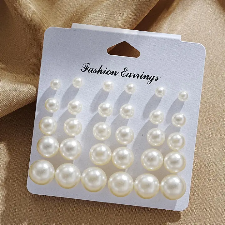 [15-Piece Set] Hot-Selling Paper Card Retro Imitation Pearl Stud Earrings Niche 15 Pairs Of Combination Card Earrings Set For Women