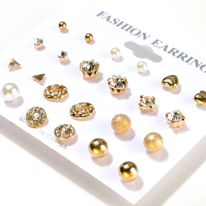 Crystal Pearl Heart Moon Infinity Silver Stud Earring Set Lady Goldplated Hoop Earrings Accessories For Women