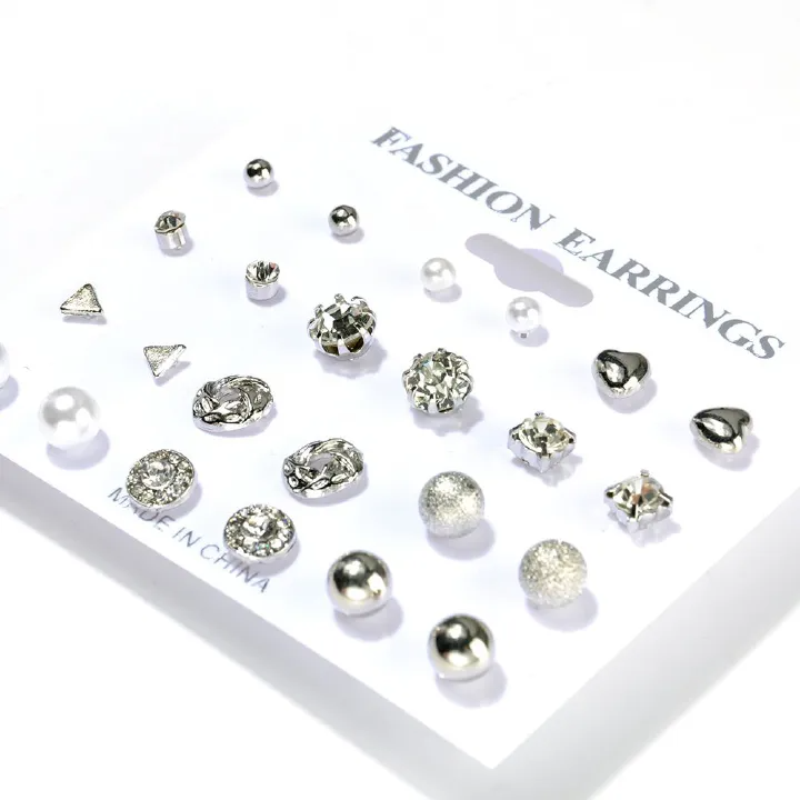 Crystal Pearl Heart Moon Infinity Silver Stud Earring Set Lady Goldplated Hoop Earrings Accessories For Women