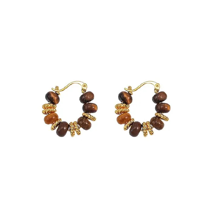 New style hot selling retro melad tiger eye stone earrings, lightweight beaded drop earrings, versatile ear studs and ear accessories for autumn and winter