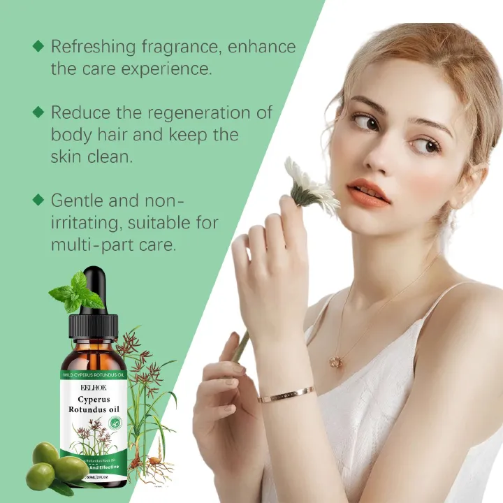 Cyperus Rotundus Oil for Hair Removal, Reducing Body Hair Growth,Smooth Skin, 60ml Cyprus Oil with Dropper for All Skin Types