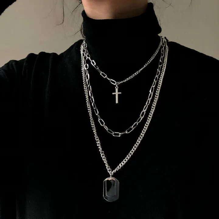 Cold Wind European And American Personality Hip-hop Multilayer Clavicle Chain Men And Women Cross Necklace Sweater Chain