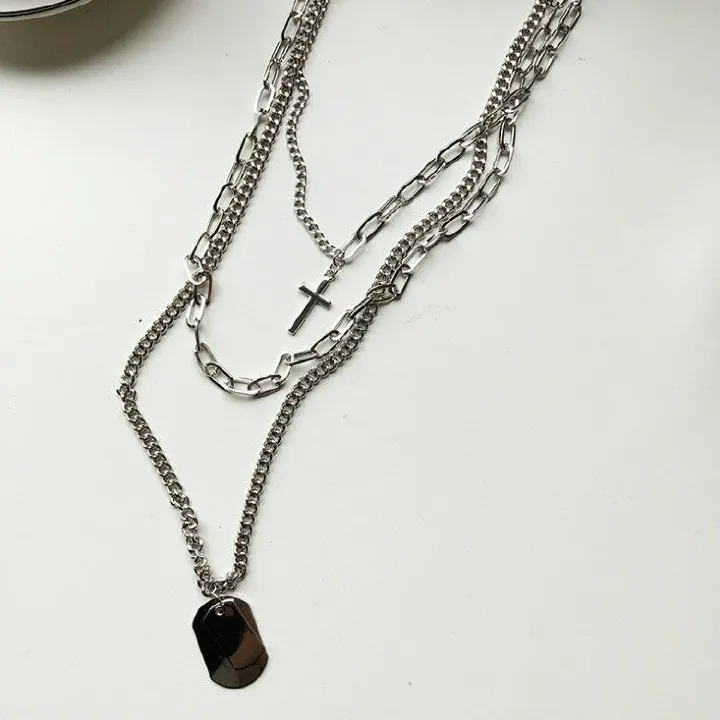 Cold Wind European And American Personality Hip-hop Multilayer Clavicle Chain Men And Women Cross Necklace Sweater Chain