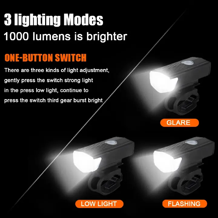 Bike Lights Set USB LED Rechargeable Waterproof Mountain Bike Headlight Bicycle Light Front Warning Cycling Accessorie