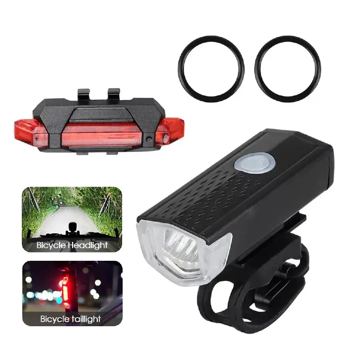 Bike Lights Set USB LED Rechargeable Waterproof Mountain Bike Headlight Bicycle Light Front Warning Cycling Accessorie
