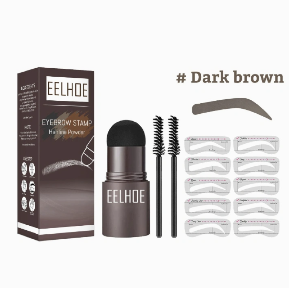 Eyebrow Stamp Stencil Kit - 10PCS One Step Eyebrow Shaping Kit, 2 Brushes, Professional Brow Powder Waterproof Long-Lasting Professional Makeup