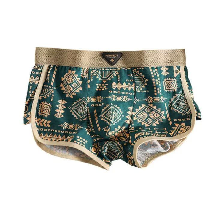 3PCS/SET Men's Underwear American Retro Ethnic Style Flat Leg Pants Breathable Soft Men Underpant Trendy Men's Boxer Shorts