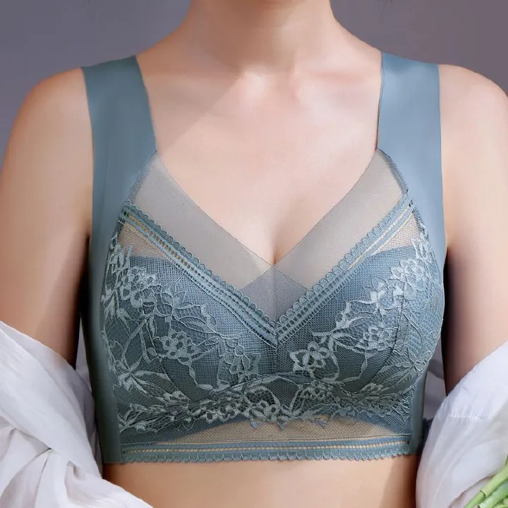 New Arrival Sexy lace plus size undershirt non-marking ice silk gathering breathable thin section of the bra beautiful back without steel ring bra large breasts show small fixed underwear