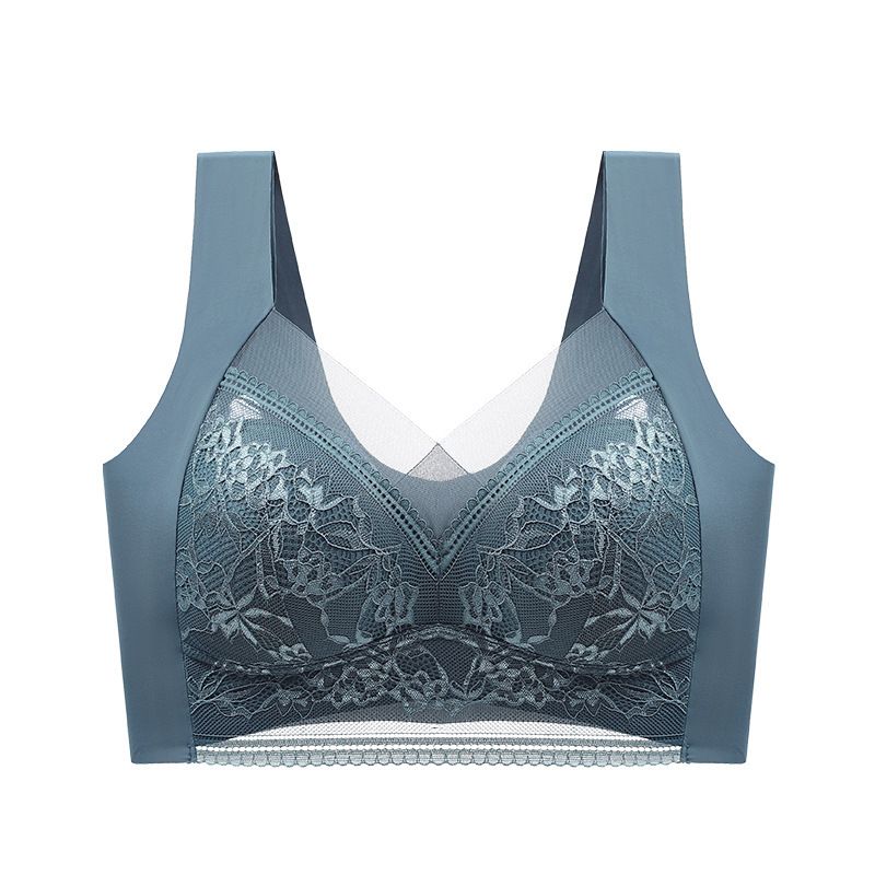New Arrival Sexy lace plus size undershirt non-marking ice silk gathering breathable thin section of the bra beautiful back without steel ring bra large breasts show small fixed underwear