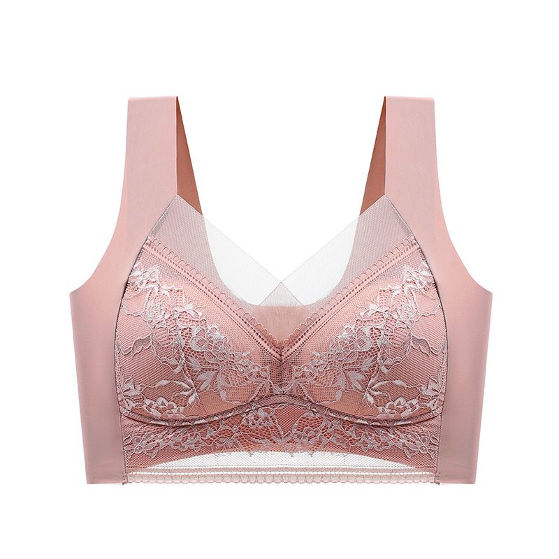New Arrival Sexy lace plus size undershirt non-marking ice silk gathering breathable thin section of the bra beautiful back without steel ring bra large breasts show small fixed underwear