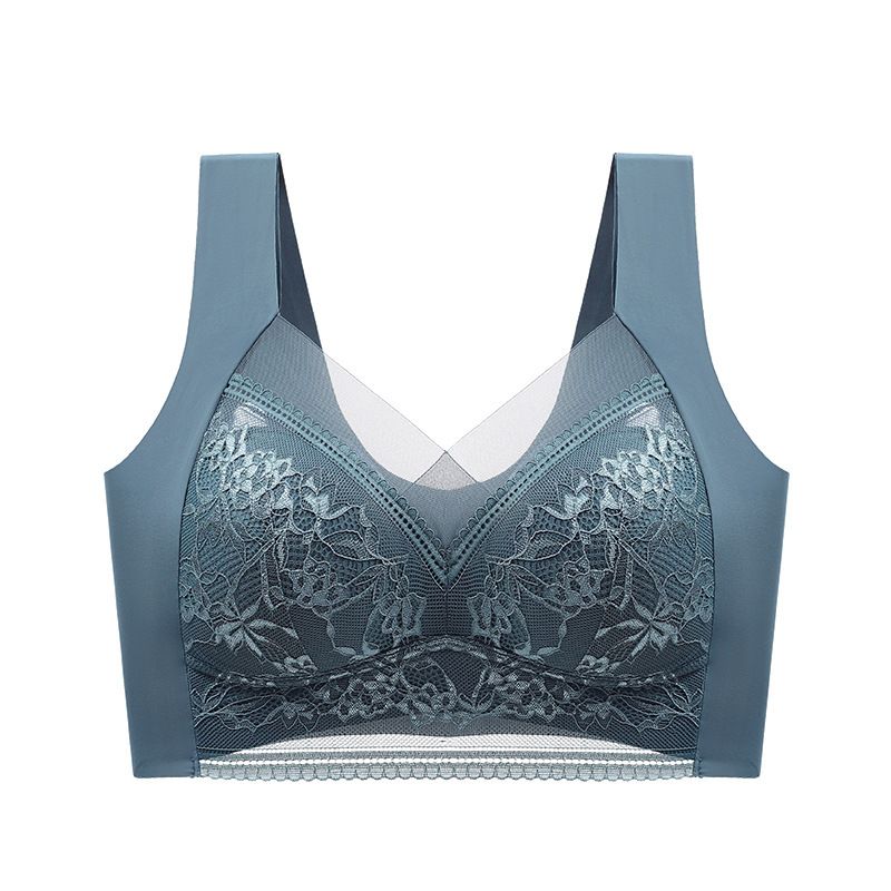 New Arrival Sexy lace plus size undershirt non-marking ice silk gathering breathable thin section of the bra beautiful back without steel ring bra large breasts show small fixed underwear