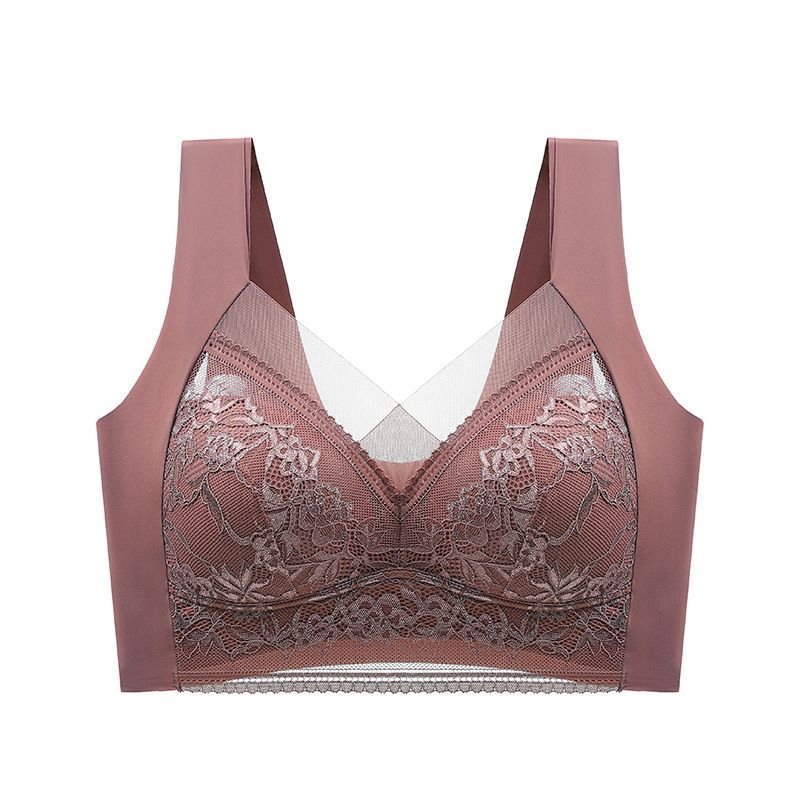 New Arrival Sexy lace plus size undershirt non-marking ice silk gathering breathable thin section of the bra beautiful back without steel ring bra large breasts show small fixed underwear