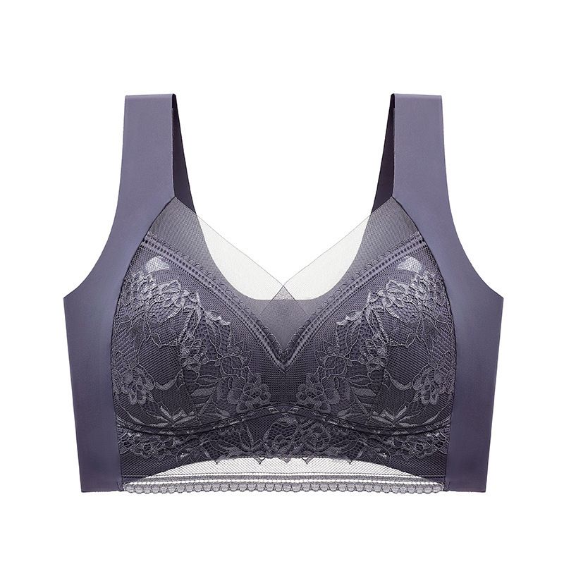 New Arrival Sexy lace plus size undershirt non-marking ice silk gathering breathable thin section of the bra beautiful back without steel ring bra large breasts show small fixed underwear