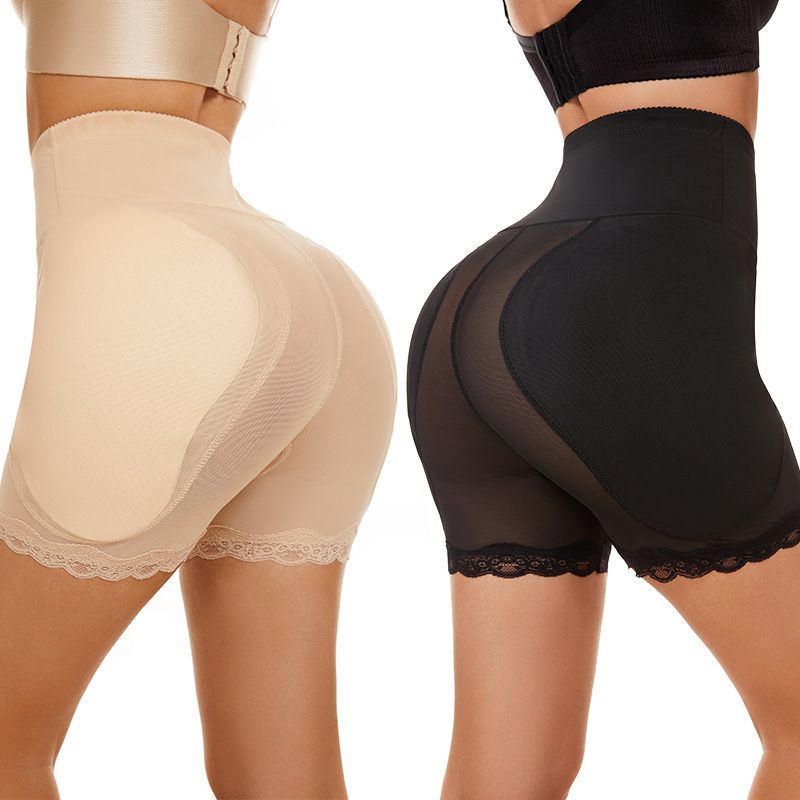 Women's high-waisted flat angle tummy pants sponge pads fake buttocks plump buttocks across the buttocks lifting pants body shaping body tightening panties bottoms