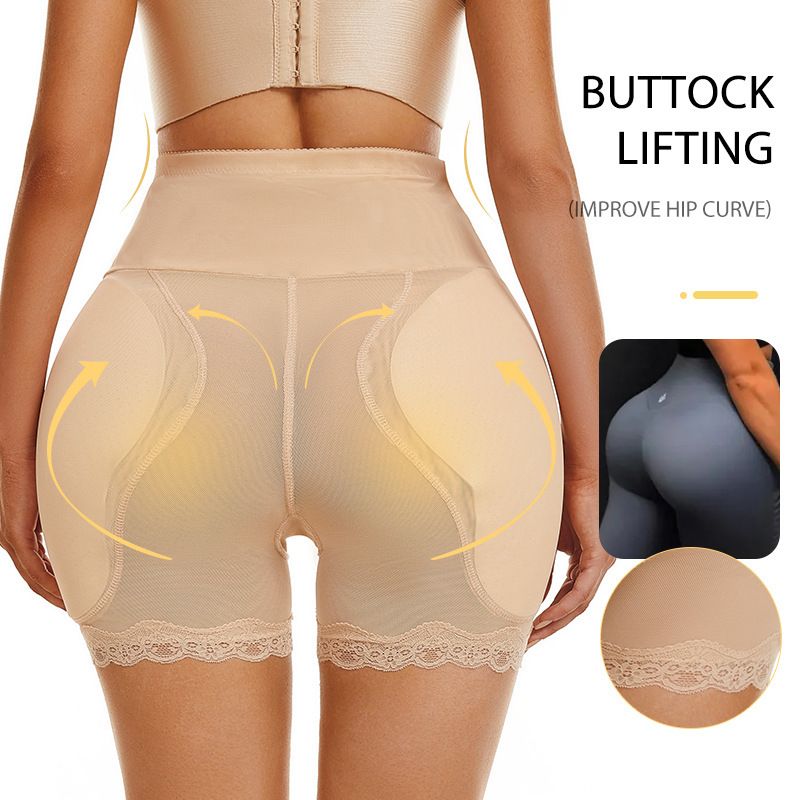 Women's high-waisted flat angle tummy pants sponge pads fake buttocks plump buttocks across the buttocks lifting pants body shaping body tightening panties bottoms