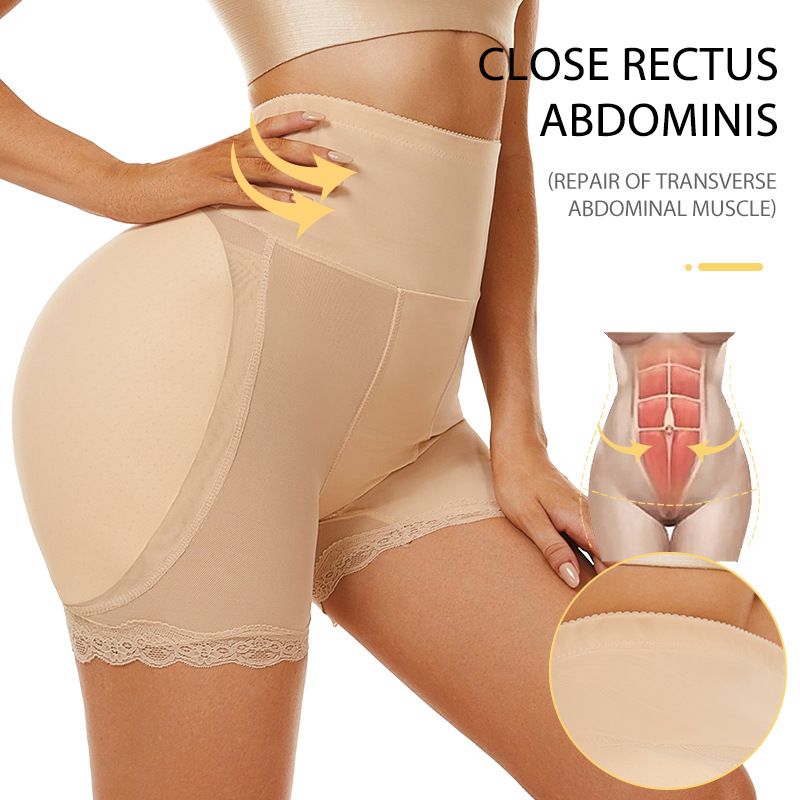 Women's high-waisted flat angle tummy pants sponge pads fake buttocks plump buttocks across the buttocks lifting pants body shaping body tightening panties bottoms