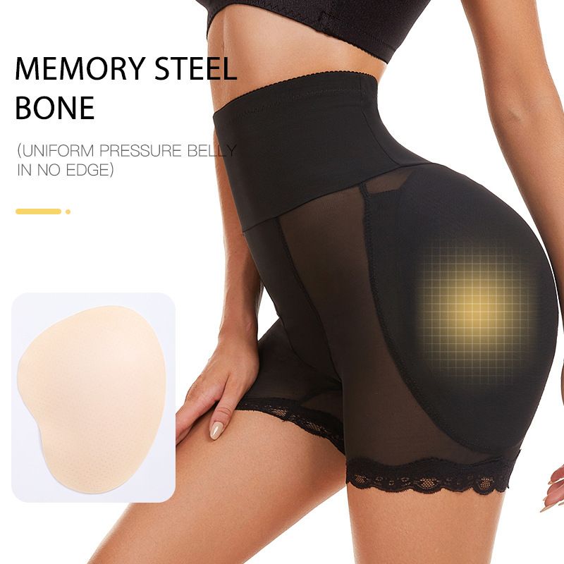 Women's high-waisted flat angle tummy pants sponge pads fake buttocks plump buttocks across the buttocks lifting pants body shaping body tightening panties bottoms