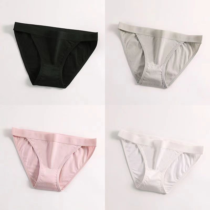 New Arrival 4Pcs Ladies Cotton Briefs Cotton Antibacterial Med-Low Waist Student Panties Breathable Simple Comfortable Hip Lifting Ladies Thongs Solid Color Triangle Panties（Choose one size larger）