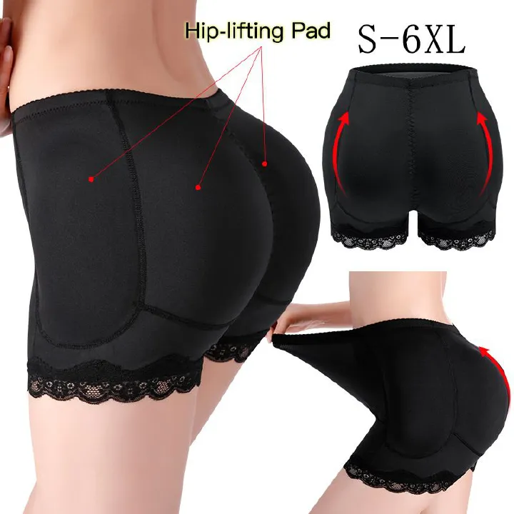 Women's Hip Lift Pants Hip Enhancer Fake Ass Hip Butt Lifter Shapers Panties Plus Size Underwear Enhancer PantiesLace Trimmed Panties with Hip PadsLace edge with buttock pads flat angle body Shapers