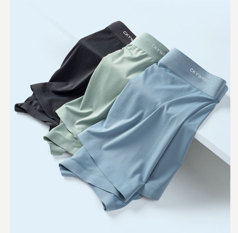 3PC 120S Super Fine Ice Silk Antibacterial Men's Underwear Ice Silk Seamless Waist Boxer Briefs 5A Antibacterial Underpants Soft Elastic Male Panties Plus Size Breathable and Quick-drying Thin Style