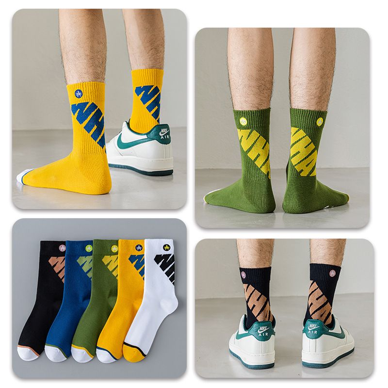 5Pairs Basketball socks boys American long socks 100% cotton anti-foot odor sports junior high school students hipster socks Men Buckle Football Match Fashion Socks Sport Sweat and odor resistant sock