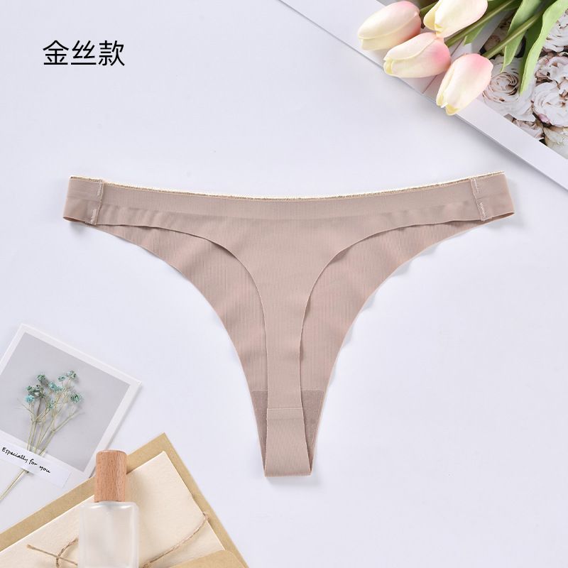 CINVIK 3PC New Women's Panties Solid Color Ice Silk Wavy Edge Traceless Low Waist Sexy Thong Crotch Cotton Inner Gear T Pants
