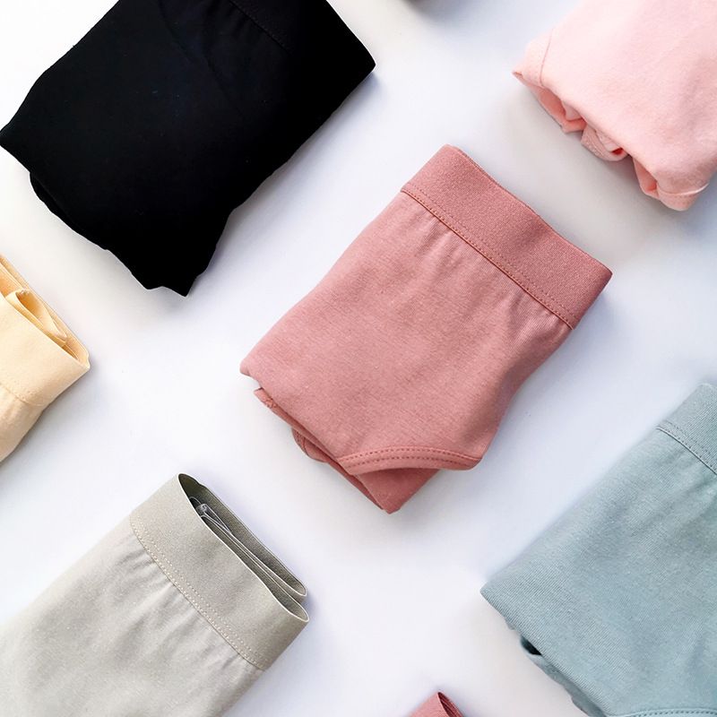 4PC Women's cotton panties summer thin solid color mid-waist hipster panties students triangle panties Cotton Crotch Large Size Hip Raise  Ladies Panties
