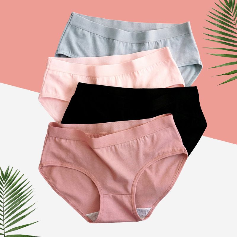 4PC Women's cotton panties summer thin solid color mid-waist hipster panties students triangle panties Cotton Crotch Large Size Hip Raise  Ladies Panties
