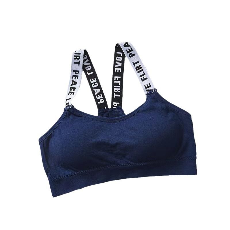 2PC Women’s seamless wrapped chest rag chest ladies lingerie Sports Bra girl no steel ring letter straps sling bra with removable bra pads