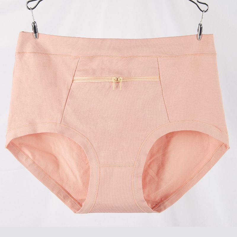 3PC Women's cotton panties with zipper large pocket anti-theft panties women's high-waisted large size belly zipper pocket panties