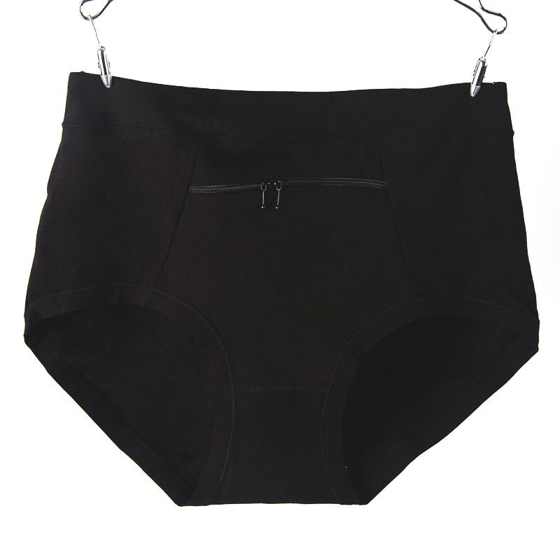 3PC Women's cotton panties with zipper large pocket anti-theft panties women's high-waisted large size belly zipper pocket panties