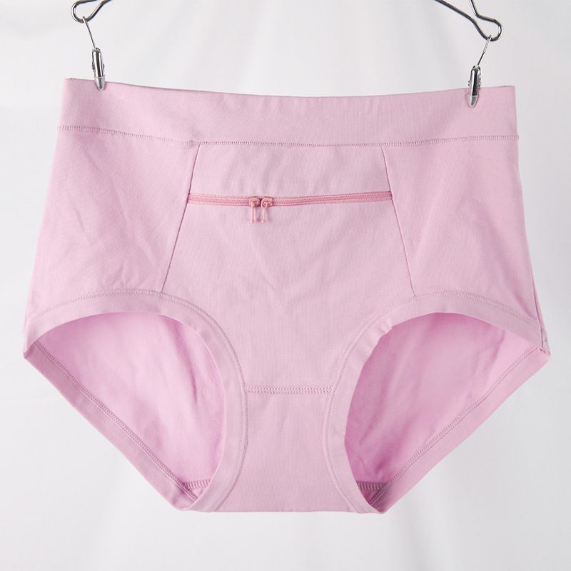 3PC Women's cotton panties with zipper large pocket anti-theft panties women's high-waisted large size belly zipper pocket panties