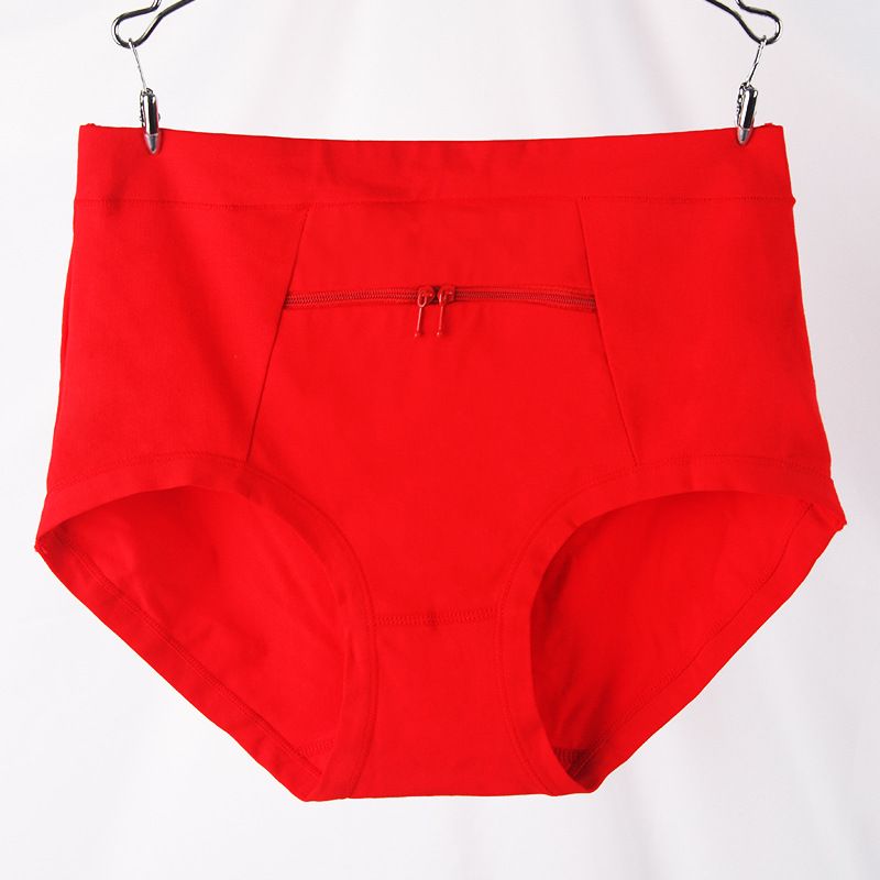 3PC Women's cotton panties with zipper large pocket anti-theft panties women's high-waisted large size belly zipper pocket panties