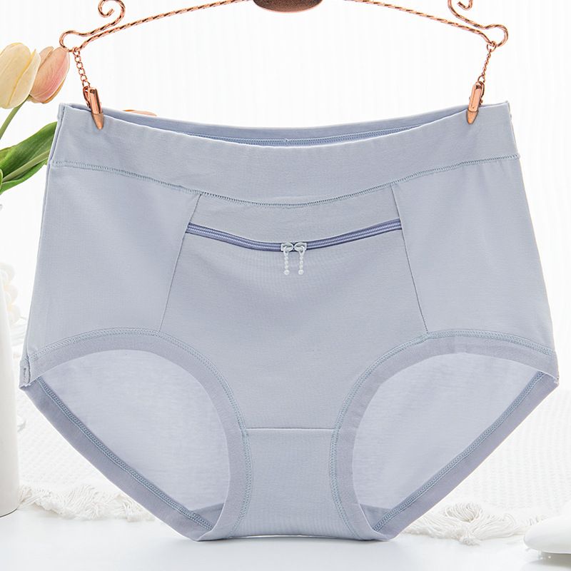 3PC Women's cotton panties with zipper large pocket anti-theft panties women's high-waisted large size belly zipper pocket panties