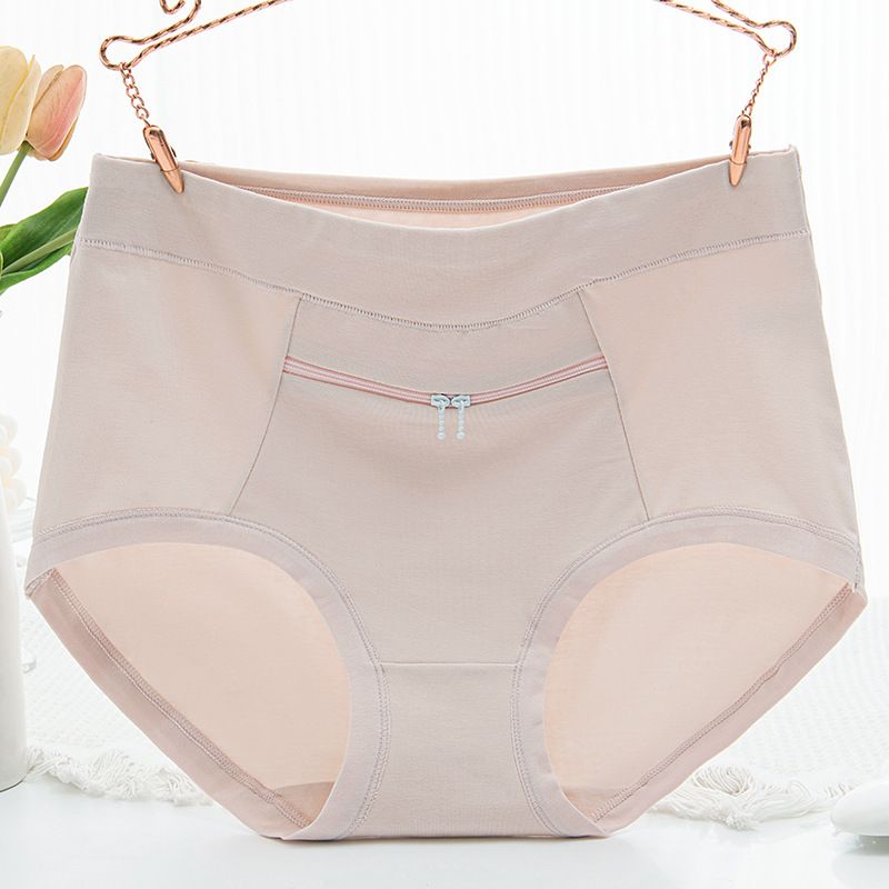 3PC Women's cotton panties with zipper large pocket anti-theft panties women's high-waisted large size belly zipper pocket panties