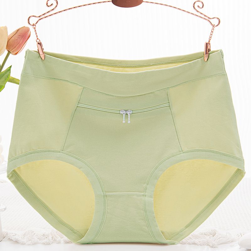 3PC Women's cotton panties with zipper large pocket anti-theft panties women's high-waisted large size belly zipper pocket panties