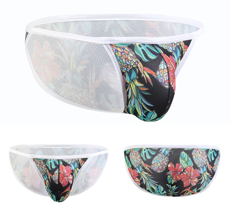 4PC European and American sexy low-waisted men's Underwear cartoon printing breathable U convex trend of high open triangle underpants Men's sexy low-waisted Youth Sexy Thong Valentine Gifts