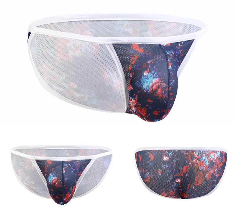 4PC European and American sexy low-waisted men's Underwear cartoon printing breathable U convex trend of high open triangle underpants Men's sexy low-waisted Youth Sexy Thong Valentine Gifts