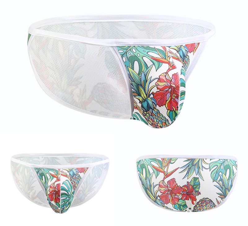 4PC European and American sexy low-waisted men's Underwear cartoon printing breathable U convex trend of high open triangle underpants Men's sexy low-waisted Youth Sexy Thong Valentine Gifts