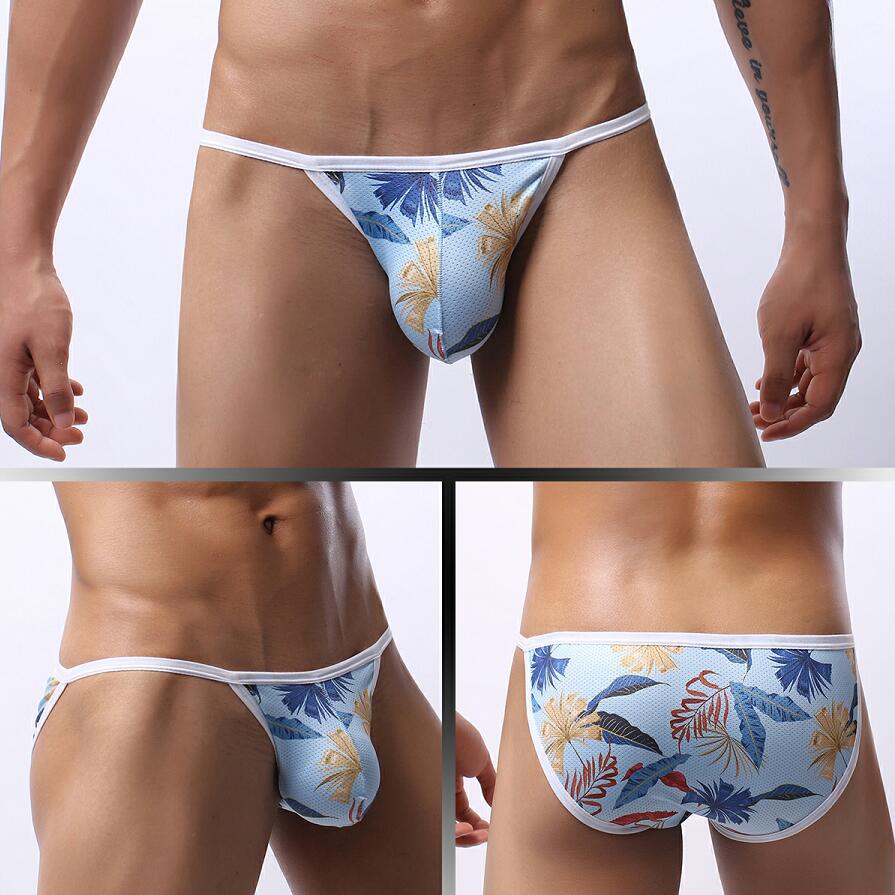 4PC European and American sexy low-waisted men's Underwear cartoon printing breathable U convex trend of high open triangle underpants Men's sexy low-waisted Youth Sexy Thong Valentine Gifts